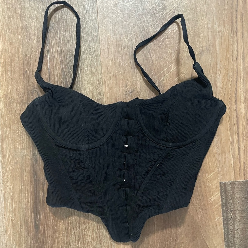 White Fox Black Corset Top